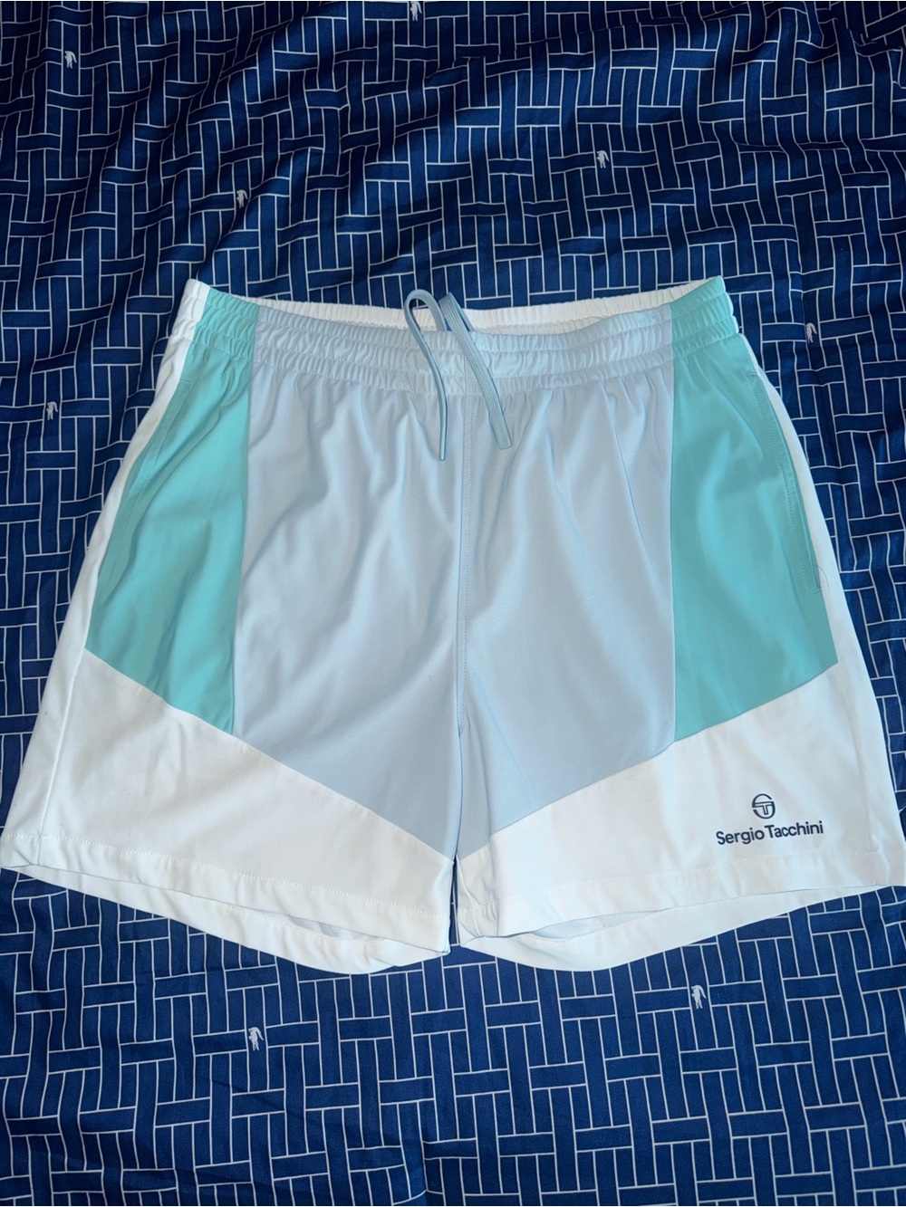 Sergio Tacchini Light Blue, White & Mint Colorblock Swim Trunks